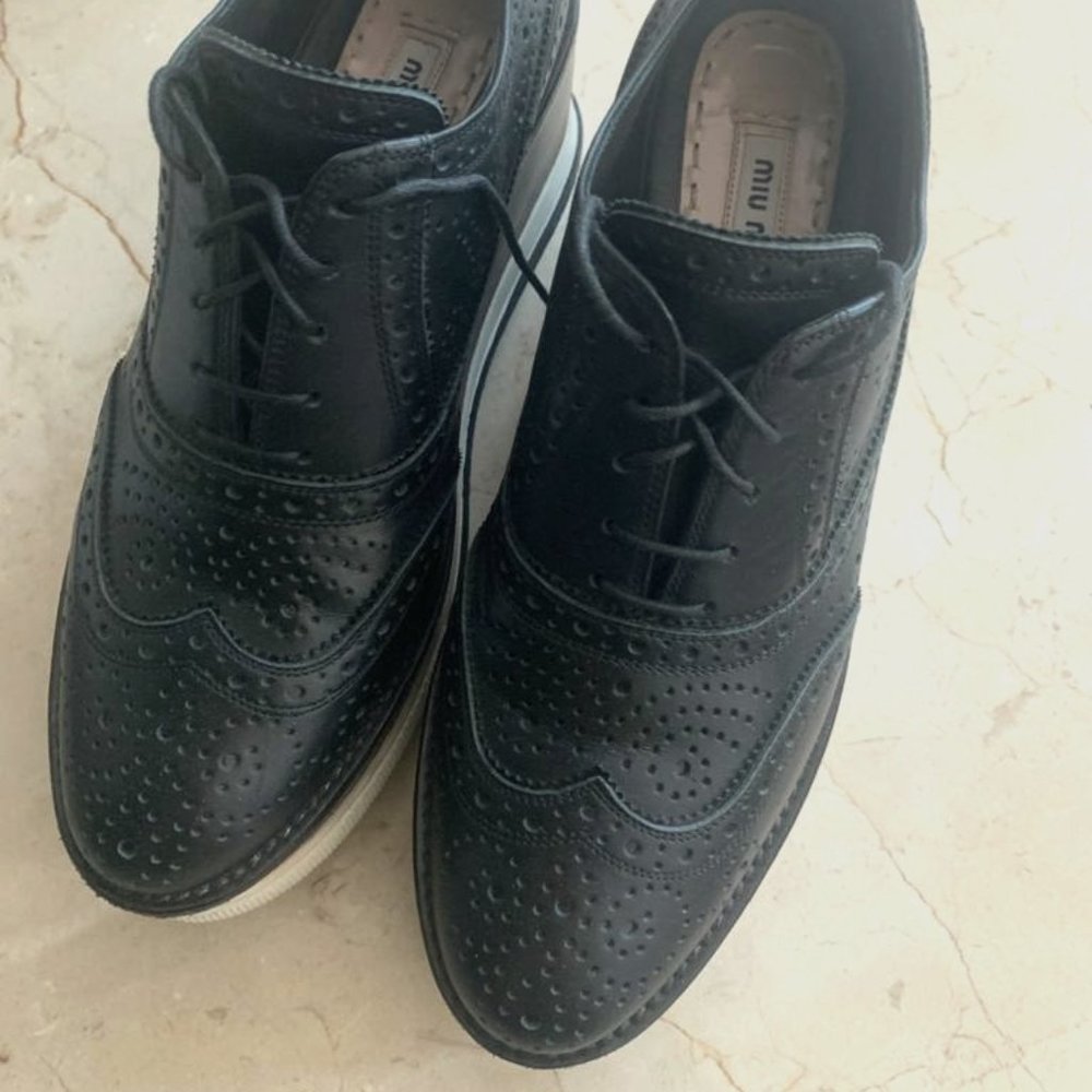 Miu Miu Black Leather wedge shoes